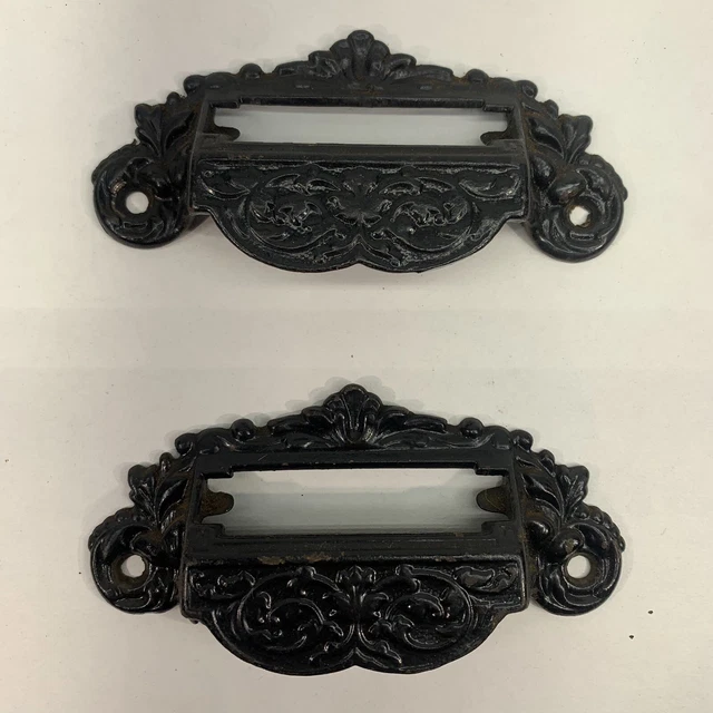 Antique Pre Civil War Hardware Store Card Catalog Drawer Pulls Lot of 2