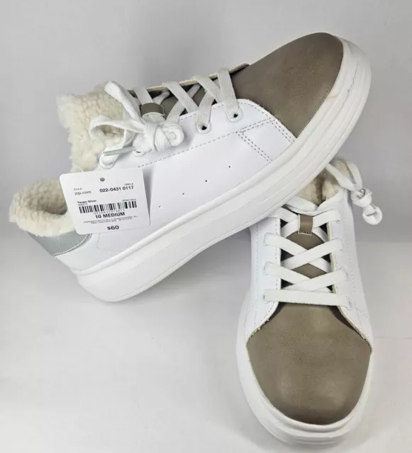 Arizona Jean Co Encore White Brown Sneakers Size 10 M Faux Shearling Lining NEW