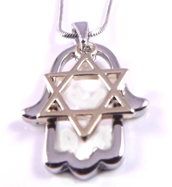 ÉTOILE DE DAVID Magen Main Hamsa Fatima Mauvais Oeil Collier Pendentif Argent Or EUR 14,74 - FR
