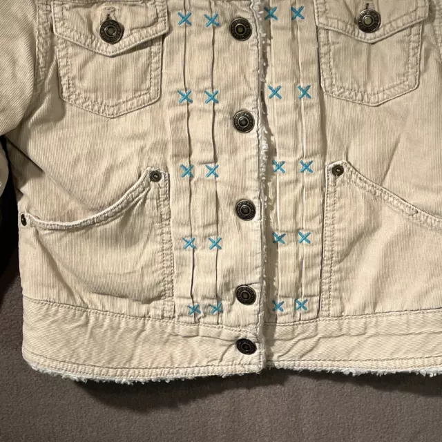 Gap Girl's Khaki Tan Corduroy Jacket Sherpa Lined Flower Embroidery Size S 6 - 7 3