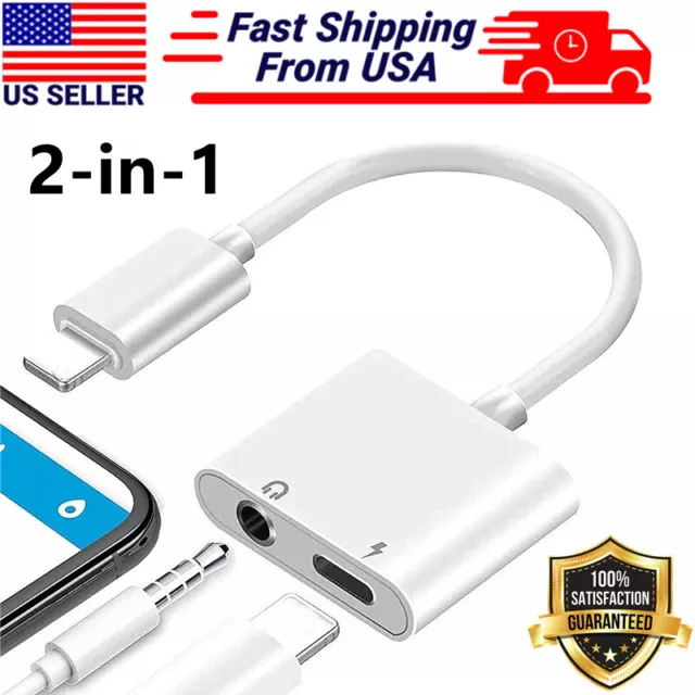 2 in 1 Audio Splitter Adapter Charger 3.5mm Earphone for iPhone 12 11 8 X MAX XR