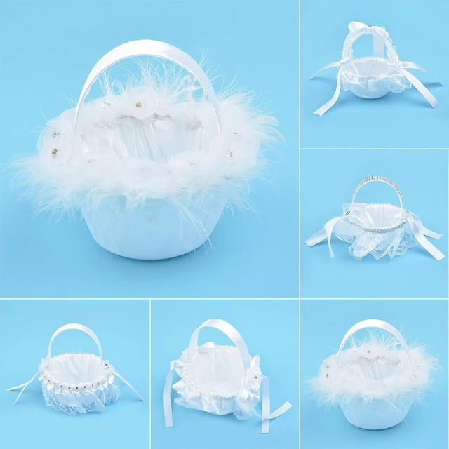 Satin Blanc Fleur Panier Fleur Fille Panier Avec Peluche Décor Mariage Fête