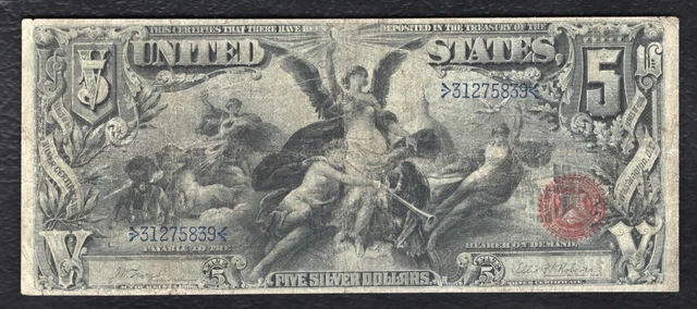 Fr. 270 1896 $5 Five Dollars “Educational” Silver Certificate Note Very Fine