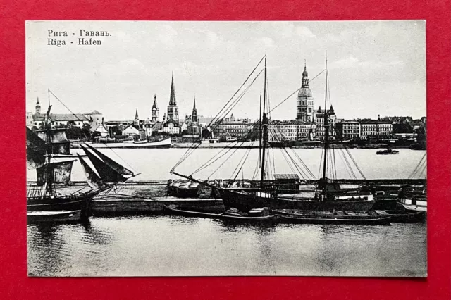 AK RIGA in Lettland 1918 Hafen mit Schiffen ( 123799