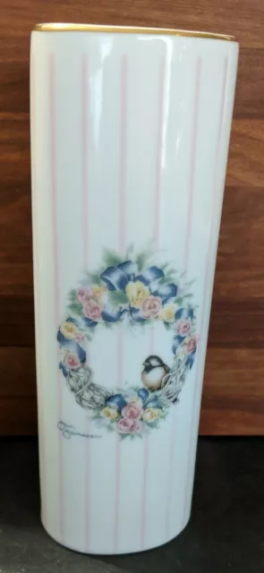 Country Rose Heartprint Otagiri Japan Jan Jameson Bud Vase 6-1/2”