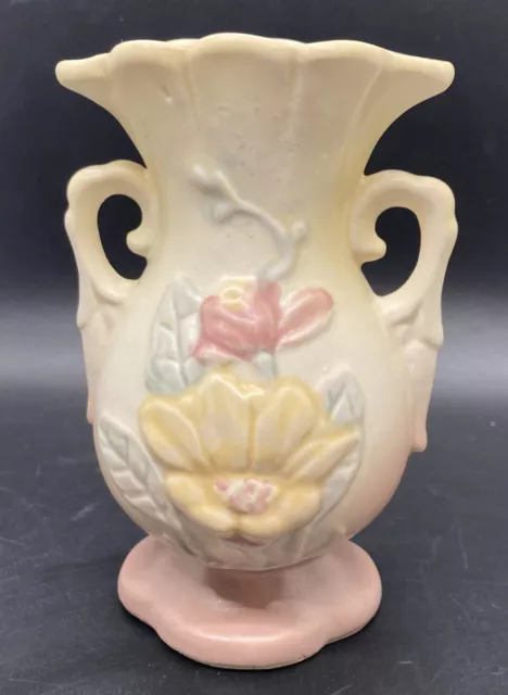 Vtg Hull Pottery Magnolia Double Handled Vase A 13 4-3/4”