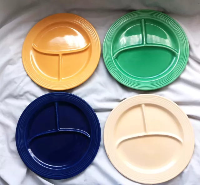 Metlox California Pottery Solid Colored Pottery Lot of 4 Colorful Bbq Grill  Plates/Divided Plates