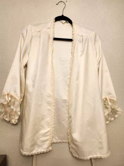 VINTAGE Miss Dior Robe and Pajama Womens White Lace Nightgown Christian MEDIUM