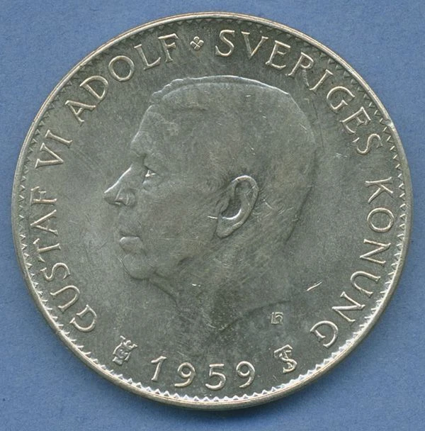 Schweden 5 Kronen 1959, Gustaf VI., Verfassung, KM 830 vz (m4624)