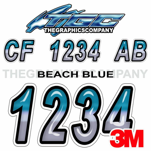 BEACHBLUE CUSTOM BOAT Registration Numbers Decals Vinyl Stickers Your