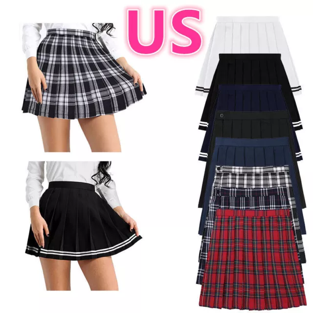 US Women's Mini Pleated Shorts Skirt Japan Schoolgirl Cosplay Costume High Waist