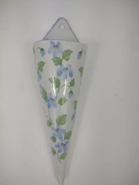 Andrea By Sadek Wall Pocket Hanging Blue Floral Porcelain Viola vase 9.5" vtg