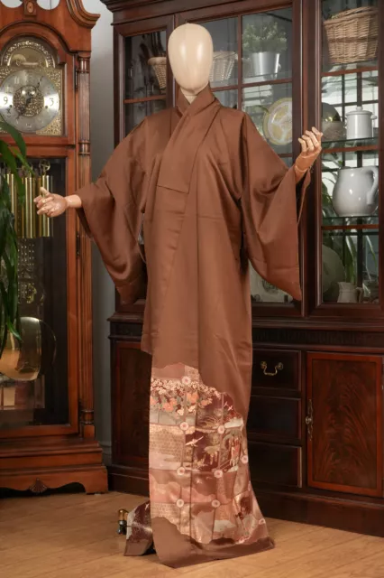 Dear Vanilla Japanese Silk Tomesode Kimono Women's Authentic Japan Made Vintage