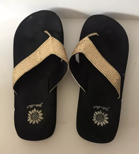 Yellow Box Gold Sequin Flip Flops Womens Sz 8-8.5