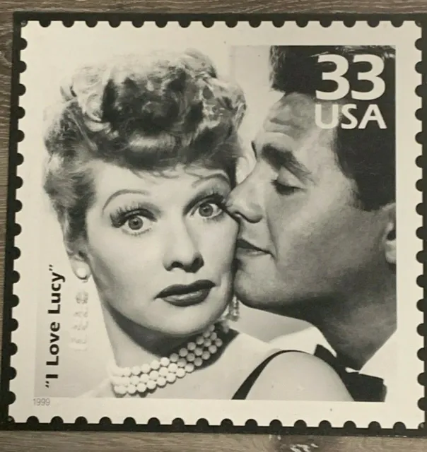 I Love Lucy Tin Sign, 13"Sq, 33 Cent Stamp USA Lucy and Ricky Lucille Ball