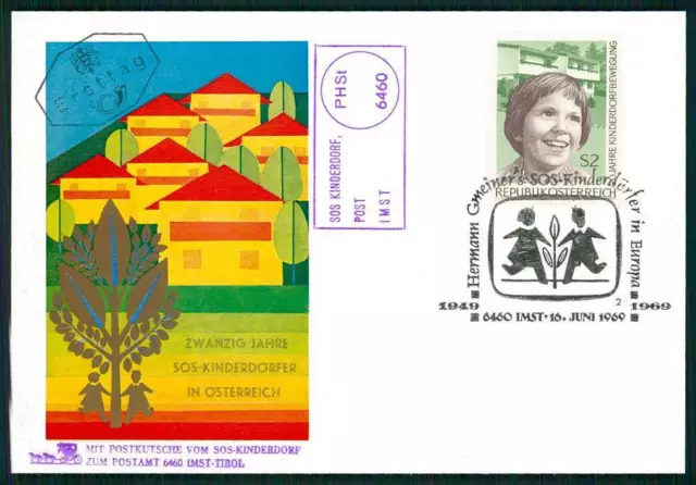 AUSTRIA MK 1969 SOS KINDERDÖRFER "MIT POSTKUTSCHE BEFÖRDERT" MAXIMUMKARTE hh67