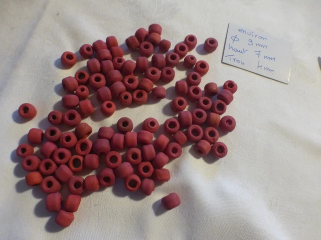Lot De 100 Perles Tubes En Verre Vintage Rose Poudre Mat - Origine Inde