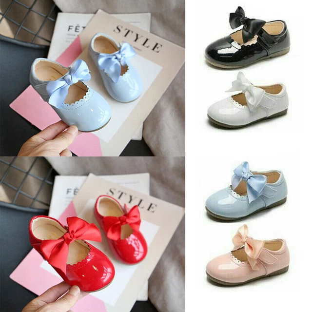 Spanish Bow Shoes Baby Girls Mary Jane Shiny Wedding Party Infants Toodler Shoes
