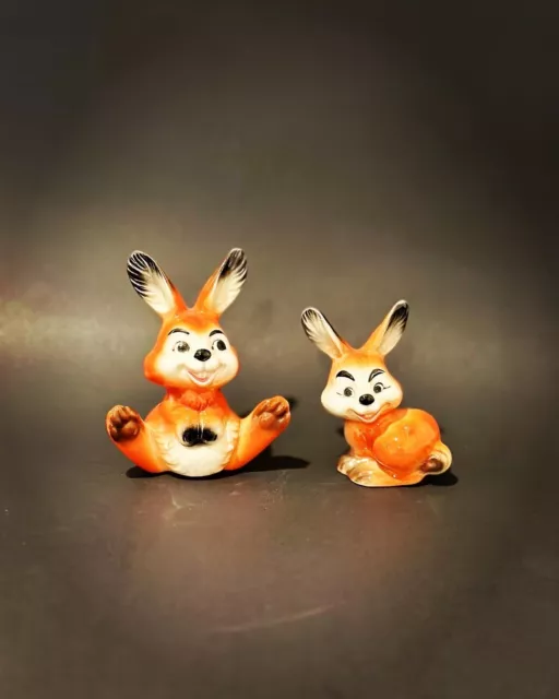 1970’s GOEBEL W. GERMANY Set Of 2 Orange Bunny Rabbit Figurines VTG