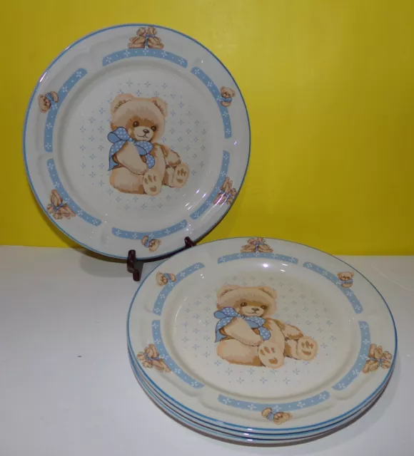 Vintage (Set of 4) Tienshan Theodore Country Teddy Bear Dinner Plates 10 1/2"