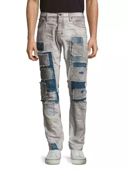 NWT PRPS Goods JAPAN Demon Slim Straight Men Jeans 36 x 32 Grey Patchwork $425