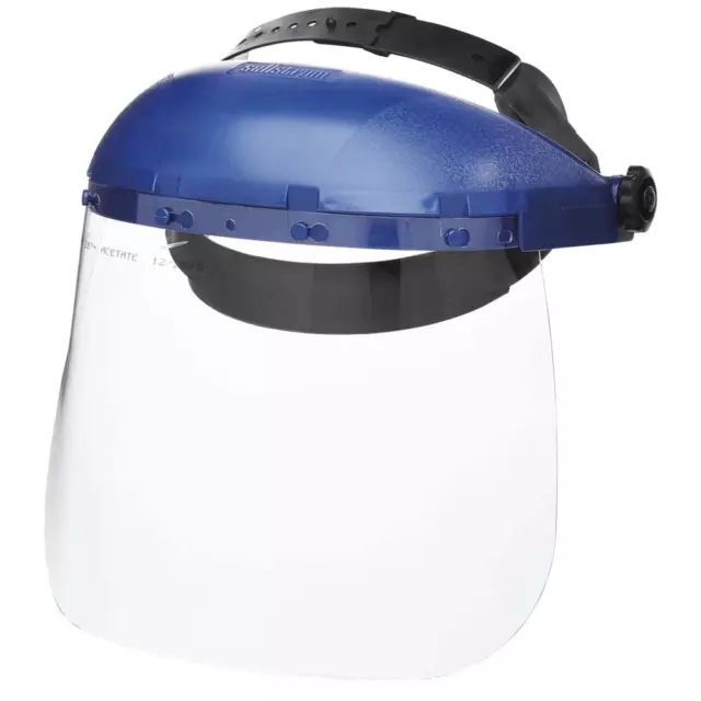 Sellstrom Single Crown Safety Face Shield with Ratchet Headgear, Clear Tint, 8"