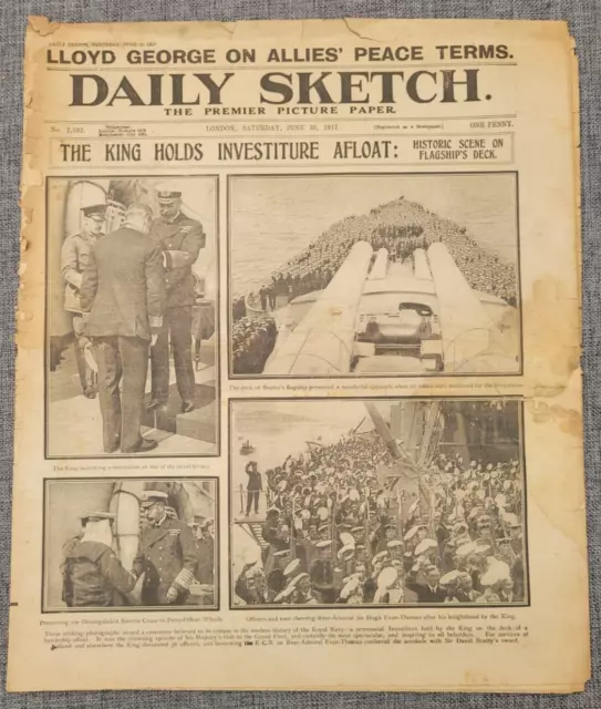 Daily Sketch Ww1 King Holds Investiture Afloat 30Th June 1917 Newspaper