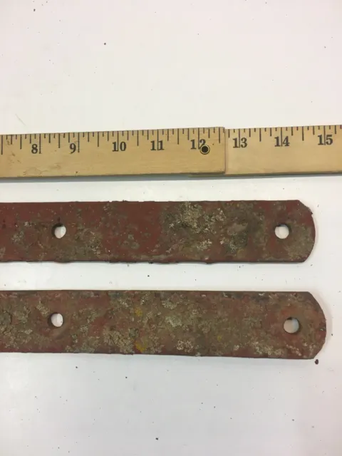 2 Vintage 15'' Farm Barn Door Gate Hand Forged Strap Hinges Great Old Patina 3