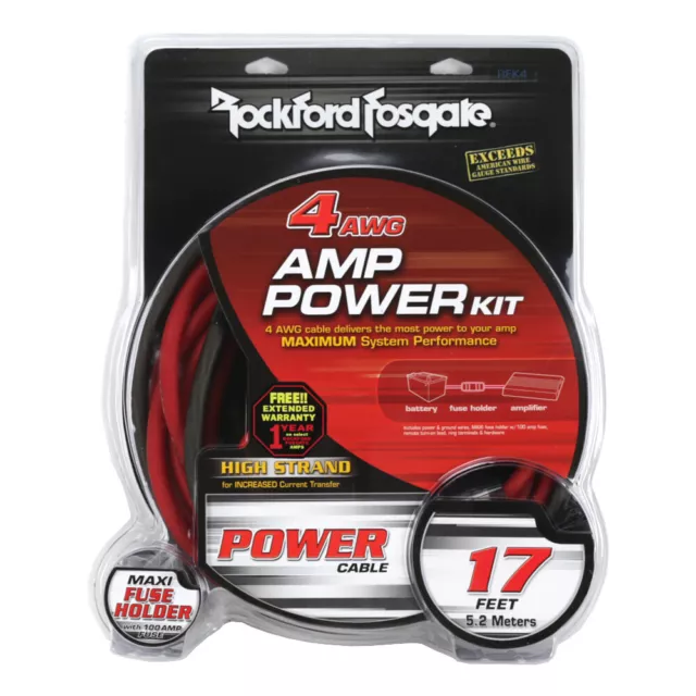 Rockford Fosgate RFK4 4 AWG Power Car Audio Amplifier Installation Kit Amp NEW