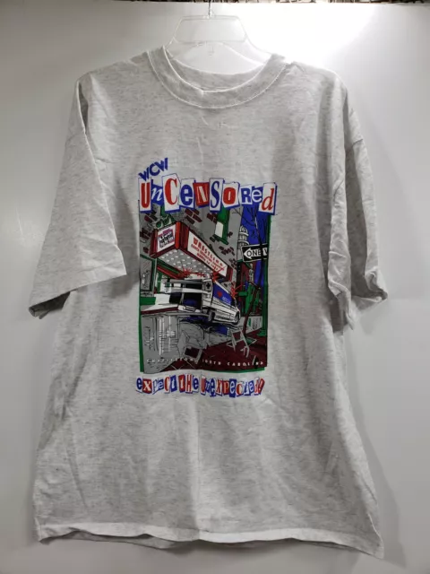 VTG Wrestling T Shirt Mens XL 1997 WCW UNCENSORED PPV CHARLESTON SC COLISEUM