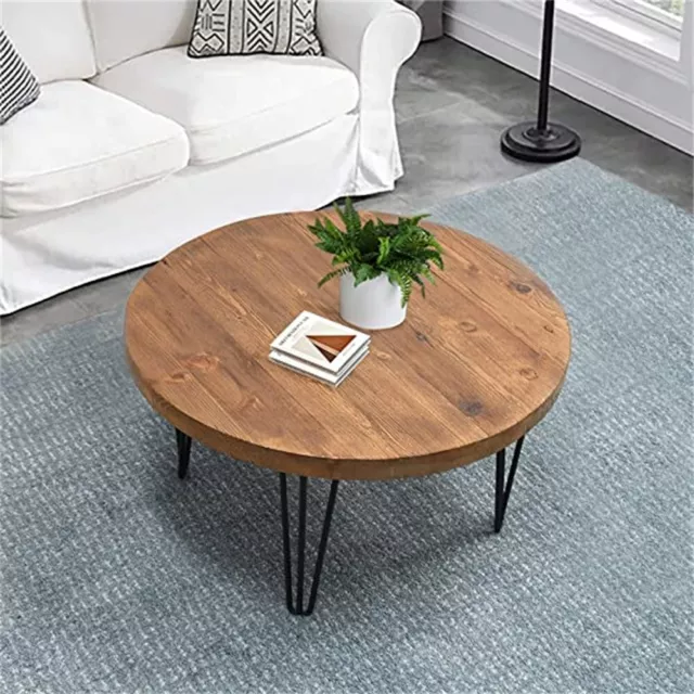 Round Reclaimed Solid Wood Coffee Table 27"x27"x15"H Rustic Wooden Couch Tables
