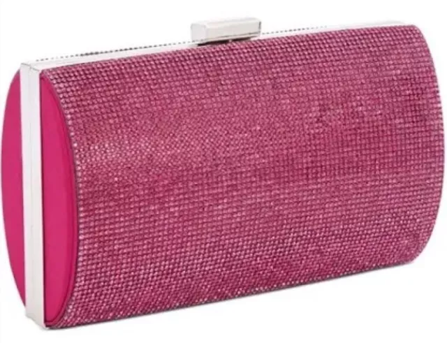 INC Ranndi clutch Barrel Shoulder-Bag embellish crystal sparkle Fuschia Pink NWT