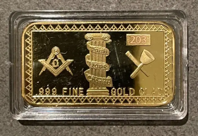 1 Ounce Freemason 24k Gold Plate Commemorative BULLION Bar .999 Fine 1 oz PROOF* 3