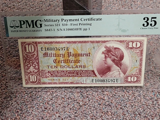 USA Ten Dollar $10 Military Payment Certificate MPC Series 521 Note Bill PMG 35