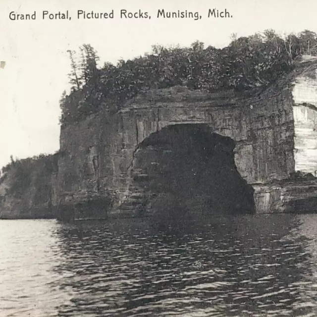 Grand Portal Point Munising Postcard c1910 Michigan Pictured Rocks Art MI A2587