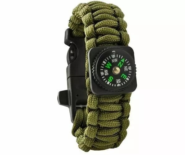 Bracciale Survival Sopravvivenza Paracord Bussola Acciarino Fischietto Campeggio