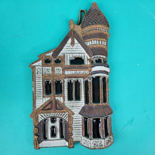 VICTORIA LITTLEJOHN Rustic Stoneware Tile Trivet 8" Victorian House Wall Hanging