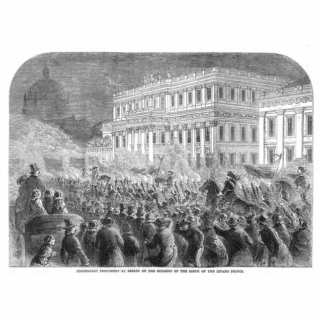BERLIN Torchlight Procession Occasion of the Royal Birth - Antique Print 1859