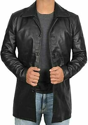 Mens Black Genuine Lambskin Pure Leather Classic Trench Coat Stylish Winter Coat