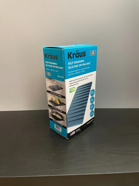 "Estera de secado de silicona autodrenaje Kraus placa caliente azul cian 14 3/4 x 8 x 1/2"