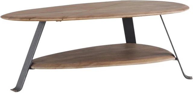 Coffee Table Cocktail SARREID Lionskin Natural Oiled Gunmetal Brown Tan Gray