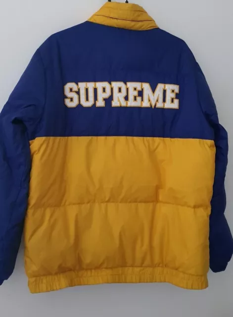 RARE FW14 SUPREME reversible Puffy Jacket yellow blue Size XL duck