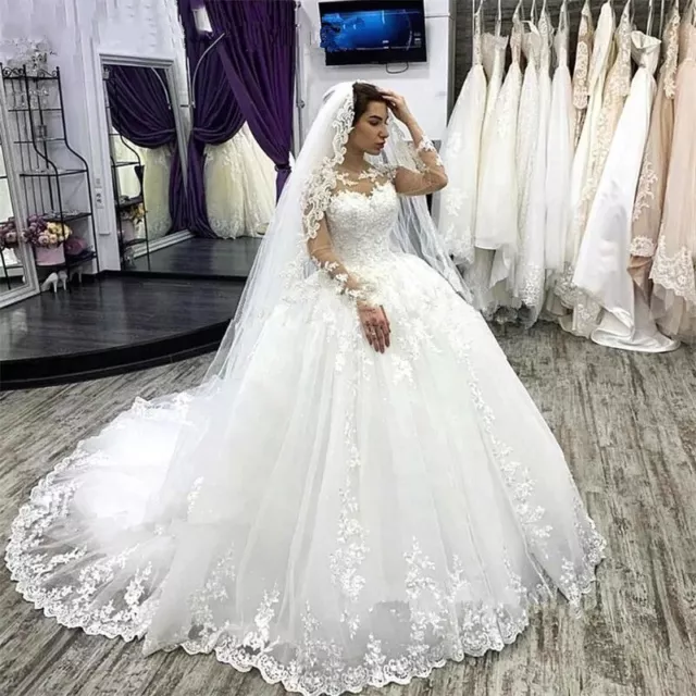 SPARKLE BALL GOWN Wedding Dresses Long Sleeve Plus Size Princess Bridal  Gowns $171.12 - PicClick