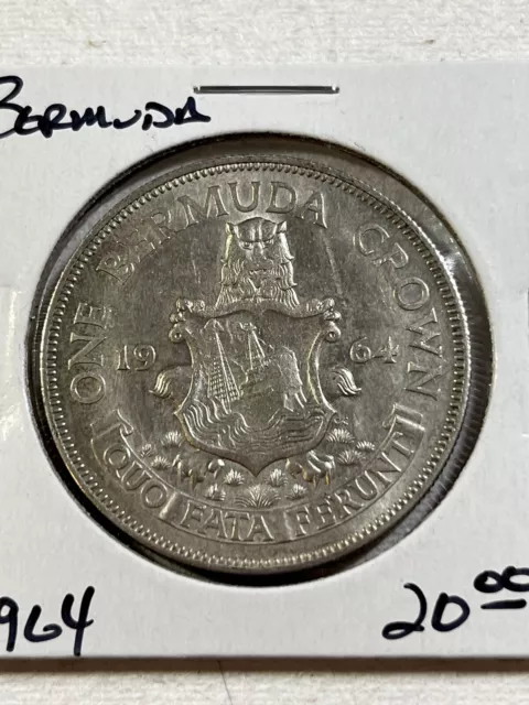 1964 Bermuda 1 Crown Large Silver Coin Low Mintage