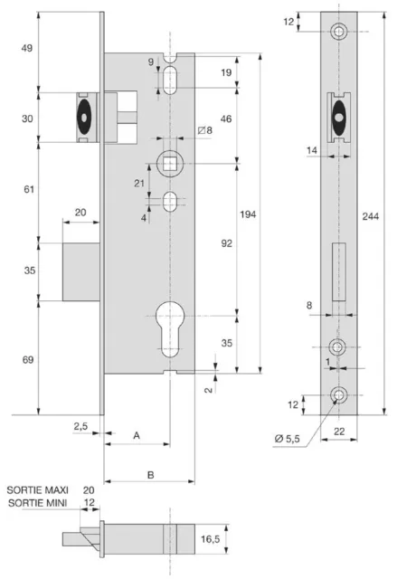 Serrure 1 point INOX pour portail et portillon réf 2560.47.0