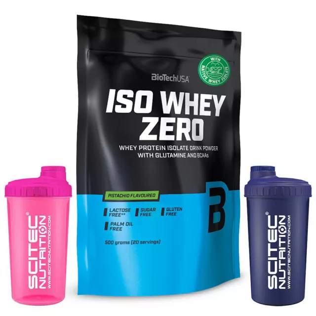 BioTech USA Iso Whey Zero 500g Laktosefrei Protein Isolat Eiweiß BCAA + SHAKER