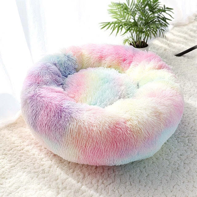 24x24''Donut Plush Pet Dog Cat Bed Fluffy Soft Warm Calming Bed Sleeping Kennel 2