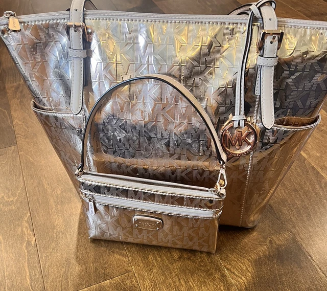 Michael Kors Metallic Rose Gold Jet Set Tote Bag & Wristlet