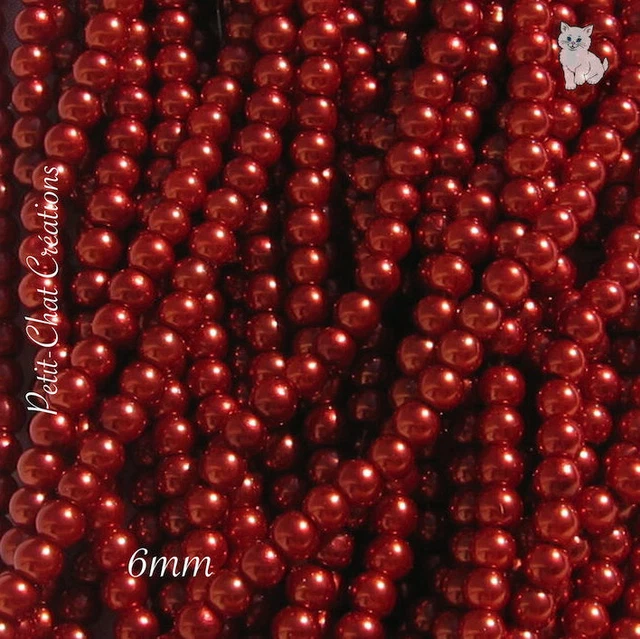 Lot De 150 Perles Vintage En Verre - Forme Cube Rouge Framboise Nacré - Occasion - Inde