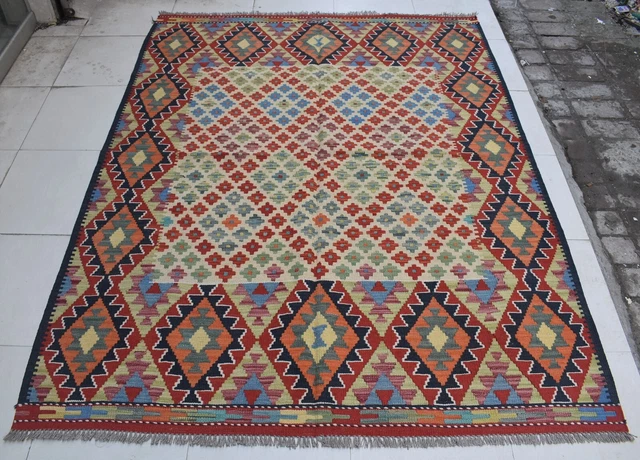 5'4 x 6'8 Hand woven vintage afghan tribal ghalmouri kilim rug, Persian rug 5x7 5'4 x 6'8 Hand woven vintage afghan tribal ghalmouri kilim rug, Persian rug 5x7